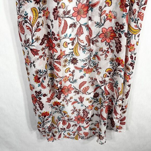 Boutique Plus Size 1X Kimono Floral White Peach Open Front Long Chiffon 857 - Picture 5 of 10